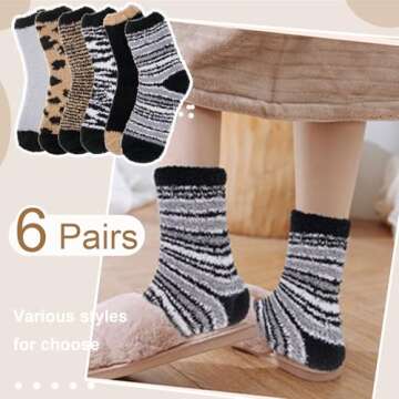 YSense 6 Pairs Womens Cozy Soft Fuzzy Fluffy Warm Winter Fleece Sleep Comfy Crew Slipper Socks