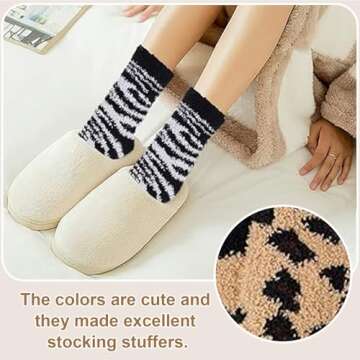 YSense 6 Pairs Womens Cozy Soft Fuzzy Fluffy Warm Winter Fleece Sleep Comfy Crew Slipper Socks