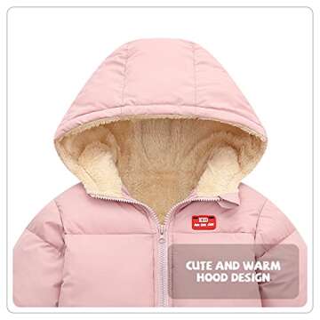 Srkrando Winter Coats for Toddler girls Hooded Warm Fleece Jacket Pink 4T 5T
