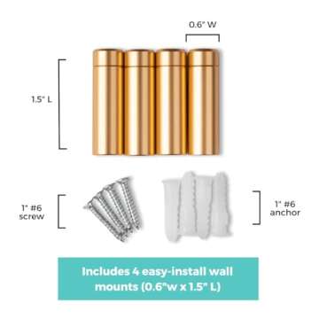Wexel Art 1.5" Gold Stainless Steel Mounting Hardware for Acrylic Floating Frames (Pack of 4)