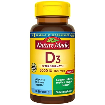 Nature Made Extra Strength Vitamin D3 5000 IU for Health Support