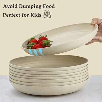 Wrova Wheat Straw Plates - 8 Inch Unbreakable Dinner Plates Set of 8 - Dishwasher & Microwave Safe Plastic Plates Reusable - Lightweight Small Plates for kitchen,R.V. (Beige)