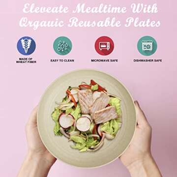 Wrova Wheat Straw Plates - 8 Inch Unbreakable Dinner Plates Set of 8 - Dishwasher & Microwave Safe Plastic Plates Reusable - Lightweight Small Plates for kitchen,R.V. (Beige)