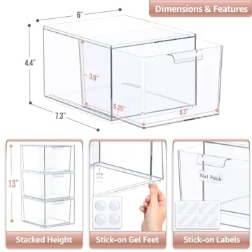 Sorbus Clear Stackable Acrylic Drawer Organizer for Vanity & Bathroom
