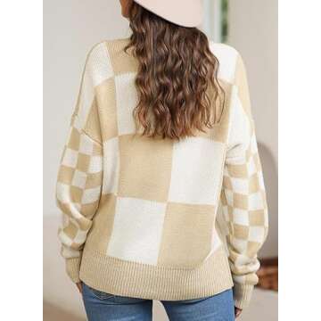 EVALESS Womens Sweaters Fall Outfits Long Sleeve Tops Womens Fashion 2024 Chunky Knit Oversized Khaki Sweater Cute Colorblock Pullover Sweater for Women Cozy Teacher Clothes for Women Trendy, Large