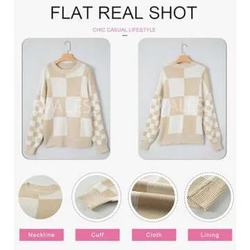 EVALESS Womens Sweaters Fall Outfits Long Sleeve Tops Womens Fashion 2024 Chunky Knit Oversized Khaki Sweater Cute Colorblock Pullover Sweater for Women Cozy Teacher Clothes for Women Trendy, Large