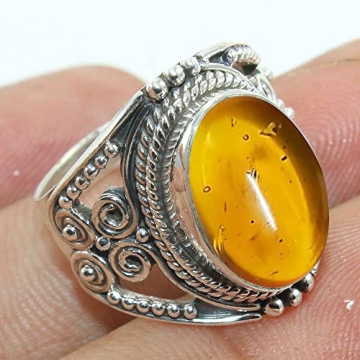 925 Sterling Silver Ring for Women | Natural Amber Gemstone Ring - Elegant & Stylish