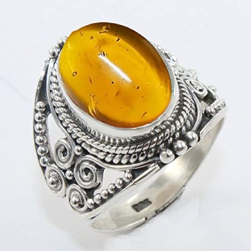 Elegant 925 Sterling Silver Amber Ring for Women | Unique Gift