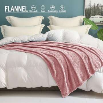 Exclusivo Mezcla Dusty Pink Fleece Throw Blanket for Couch Bed, Super Soft Cozy Blankets with Decora...