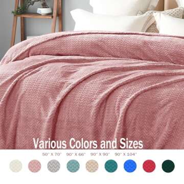 Exclusivo Mezcla Dusty Pink Fleece Throw Blanket for Couch Bed, Super Soft Cozy Blankets with Decorative Wave Textured, Lightweight Plush All Season Use, 50x70 Inches