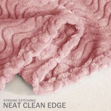 Exclusivo Mezcla Dusty Pink Fleece Throw Blanket for Couch Bed, Super Soft Cozy Blankets with Decorative Wave Textured, Lightweight Plush All Season Use, 50x70 Inches