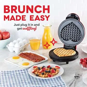 Dash Express 8” Waffle Maker for Waffles, Paninis, Hash Browns + other Breakfast, Lunch, or Snacks, with Easy Clean, Dual Non-Stick Surfaces - Red Heart