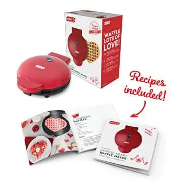 Dash Express 8” Waffle Maker for Waffles, Paninis, Hash Browns + other Breakfast, Lunch, or Snacks, with Easy Clean, Dual Non-Stick Surfaces - Red Heart