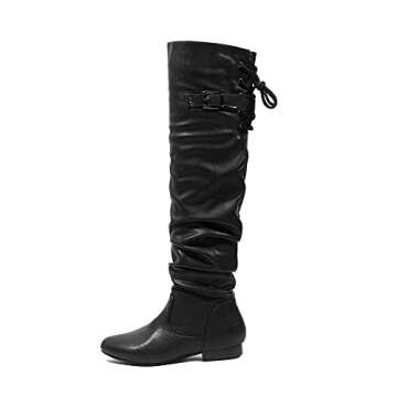 DREAM PAIRS Women's Suede Over The Knee Thigh High Winter Boots - Comfort Meets Style in Black/Pu