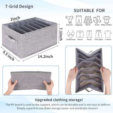 Fixwal 4pcs Wardrobe Clothes Organizer with Board Closet Organizers and Storage 7 Grids Divider Orga...