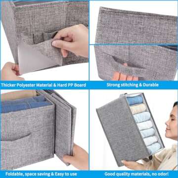 Fixwal 4pcs Wardrobe Clothes Organizer with Board Closet Organizers and Storage 7 Grids Divider Organizers Washable Compartment Storage Bins for Jeans T-shirt Pants Legging