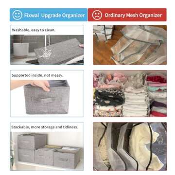Fixwal 4pcs Wardrobe Clothes Organizer with Board Closet Organizers and Storage 7 Grids Divider Organizers Washable Compartment Storage Bins for Jeans T-shirt Pants Legging