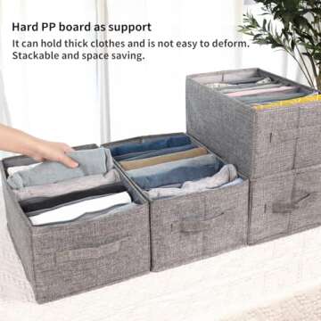 Fixwal 4pcs Wardrobe Clothes Organizer with Board Closet Organizers and Storage 7 Grids Divider Organizers Washable Compartment Storage Bins for Jeans T-shirt Pants Legging