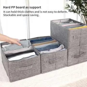 Fixwal 4pcs Wardrobe Clothes Organizer with Board Closet Organizers and Storage 7 Grids Divider Organizers Washable Compartment Storage Bins for Jeans T-shirt Pants Legging