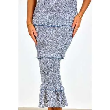 Dowerme Women Summer Floral Midi Smocked Bodycon Dress