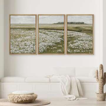 SIGNWIN Framed Canvas Print Wall Art Set White Daisy Flower Country Farm Field Nature Abstract Illus...