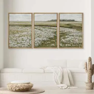 SIGNWIN Framed Canvas Print Wall Art Set White Daisy Flower Country Farm Field Nature Abstract Illus...