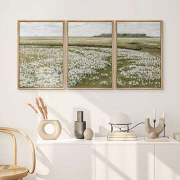 SIGNWIN Framed Canvas Print Wall Art Set White Daisy Flower Country Farm Field Nature Abstract Illustrations Fine Art Decorative Nordic for Living Room, Bedroom, Office - 16"x24"x3 Natural
