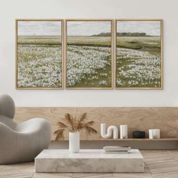 SIGNWIN Framed Canvas Print Wall Art Set White Daisy Flower Country Farm Field Nature Abstract Illustrations Fine Art Decorative Nordic for Living Room, Bedroom, Office - 16"x24"x3 Natural