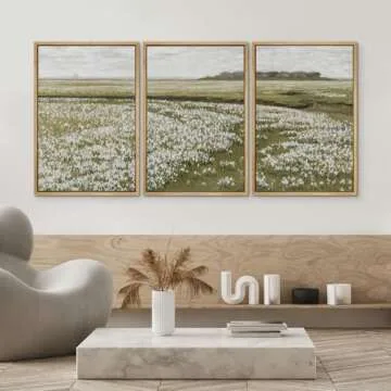 SIGNWIN Framed Canvas Print Wall Art Set White Daisy Flower Country Farm Field Nature Abstract Illustrations Fine Art Decorative Nordic for Living Room, Bedroom, Office - 16"x24"x3 Natural