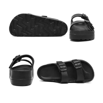 Womens Black Platform Sandals with Arch Support and Buckles