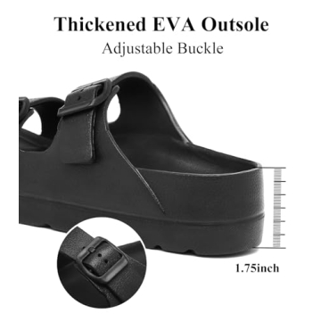 Womens Black Platform Sandals with Arch Support and Buckles