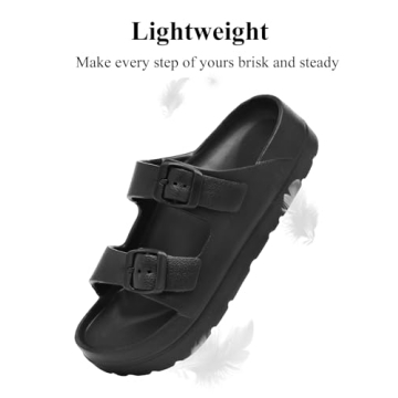 Womens Black Platform Sandals with Arch Support and Buckles