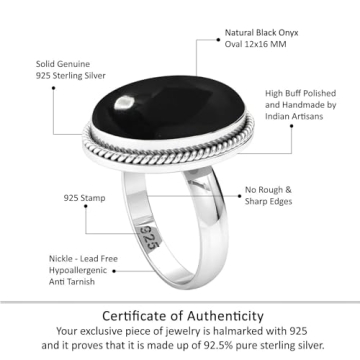 JEWELOPORIUM Black Onyx Silver Ring for Women