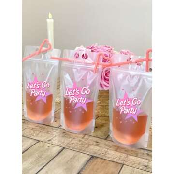 JERABEL Let's Go Party Pink Drink Pouches | Pink Birthday Party, Bachelorette Drinkware, Cute Party ...