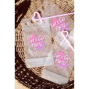 JERABEL Let's Go Party Pink Drink Pouches | Pink Birthday Party, Bachelorette Drinkware, Cute Party Cups - Drink Pouches with Straw | Reusable Drink Bag | Summer Party Idea - 16 pack