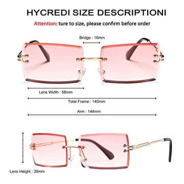 Rectangle Sunglasses for Men/Women Small Rimless Square Shade Eyewear (Gradient Pink)