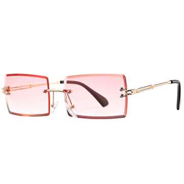 Rectangle Sunglasses for Men/Women Small Rimless Square Shade Eyewear (Gradient Pink)