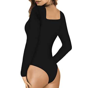 MANGOPOP Square Neck Bodysuit Long Sleeve for Women Short Sleeve Body Suit Going Out Tops Shirts