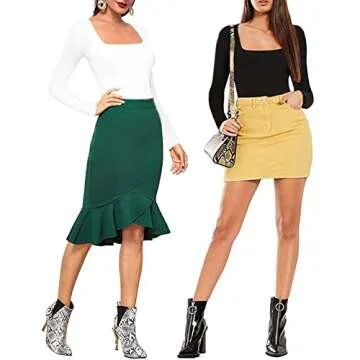 MANGOPOP Square Neck Bodysuit Long Sleeve for Women Short Sleeve Body Suit Going Out Tops Shirts