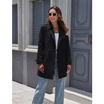 wantdo Women's Windbreaker Dress Coat Long Trench Jacket with Belt Black Small