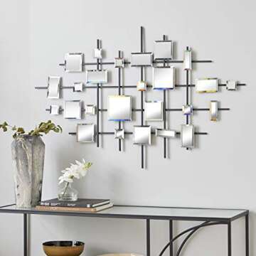 Deco 79 Metal Geometric Home Wall Decor Wall Sculpture with Square Mirrored Accents, Wall Art 28" x ...