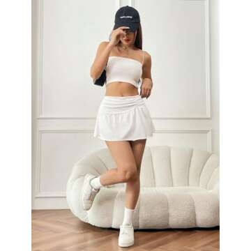 Milumia Women Ruched Ruffle Hem Mini Skirt Y2K Elastic Low Waist A Line Flared Skirts White Medium