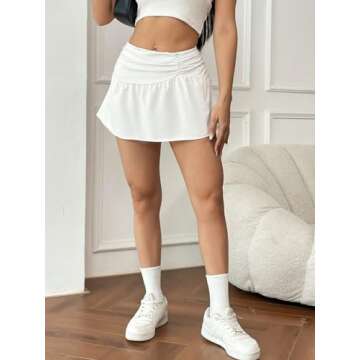 Milumia Women Ruched Ruffle Hem Mini Skirt Y2K Elastic Low Waist A Line Flared Skirts White Medium