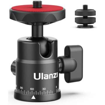 Mini Ball Head, ULANZI H28 Panoramic Tripod Head + Dual Hot Shoe Mount DSLR Camera Mount Adapter Photograph Attachment Accessories for Action Cameras Cam Smartphone Light Microphone Loading 5.5lb