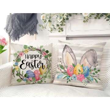 4TH Emotion Gray Easter Pillow Covers Set of 4 for Spring Decor
