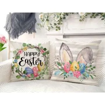 4TH Emotion Gray Easter Pillow Covers Set of 4 for Spring Decor
