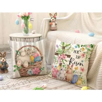 4TH Emotion Gray Easter Pillow Covers Set of 4 for Spring Decor