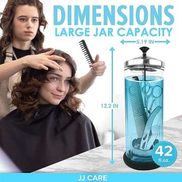 JJ CARE Disinfectant Glass Jar for Barbers and Salons