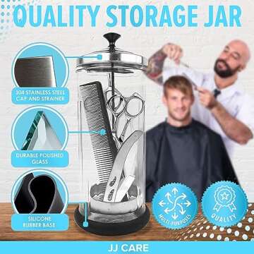 JJ CARE Disinfectant Glass Jar for Barbers and Salons