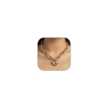 Your Always Charm Chunky Gold Necklace for Women Dainty Gold Chain Necklace Women Big Heart Pendant ...